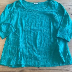 Liz‎ Claiborne Round Neck 3/4 Sleeve Puckered Tee Green Women’s 1X Preloved